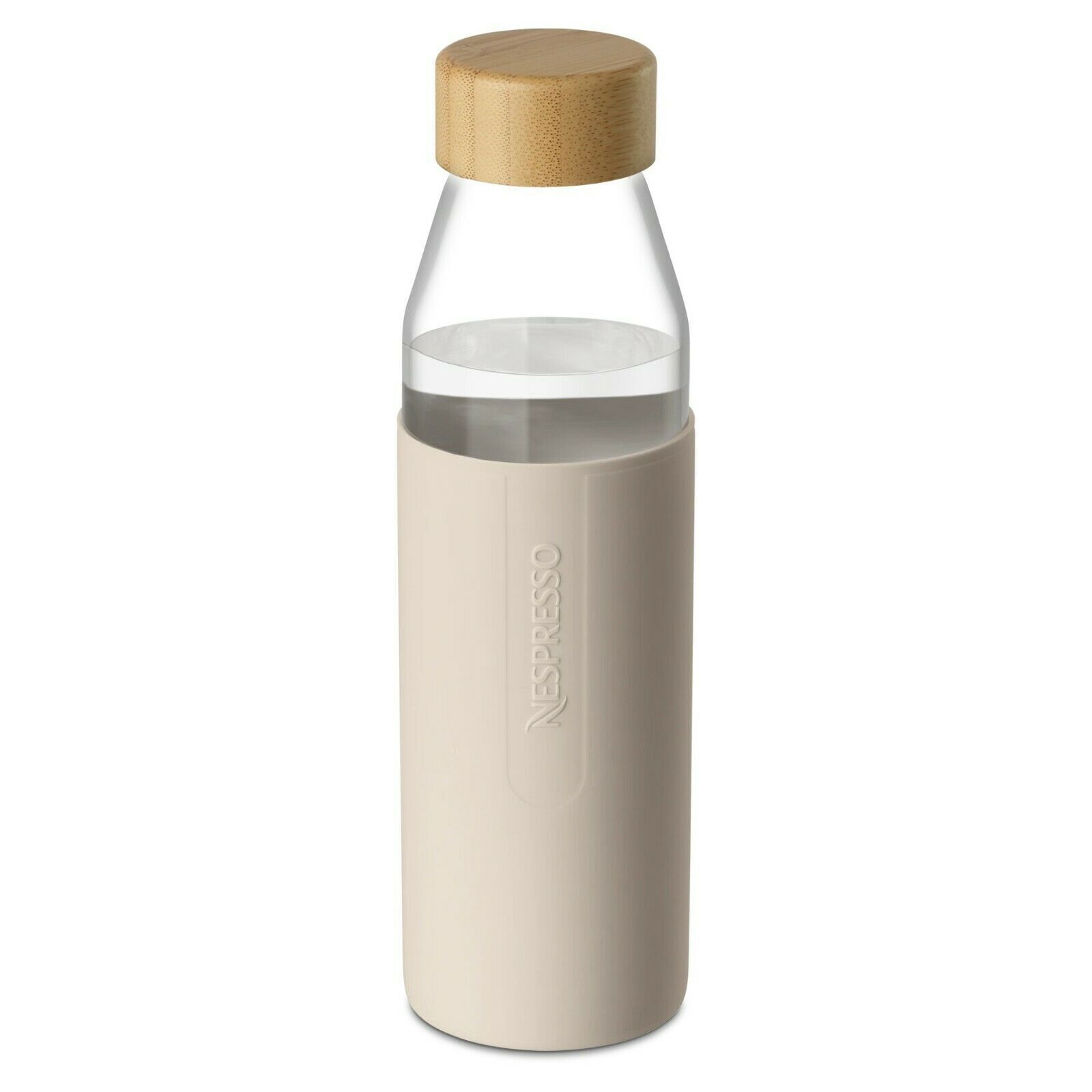 Nespresso,Bamboo Reusable Glass Water Bottle with Silicone Sleeve