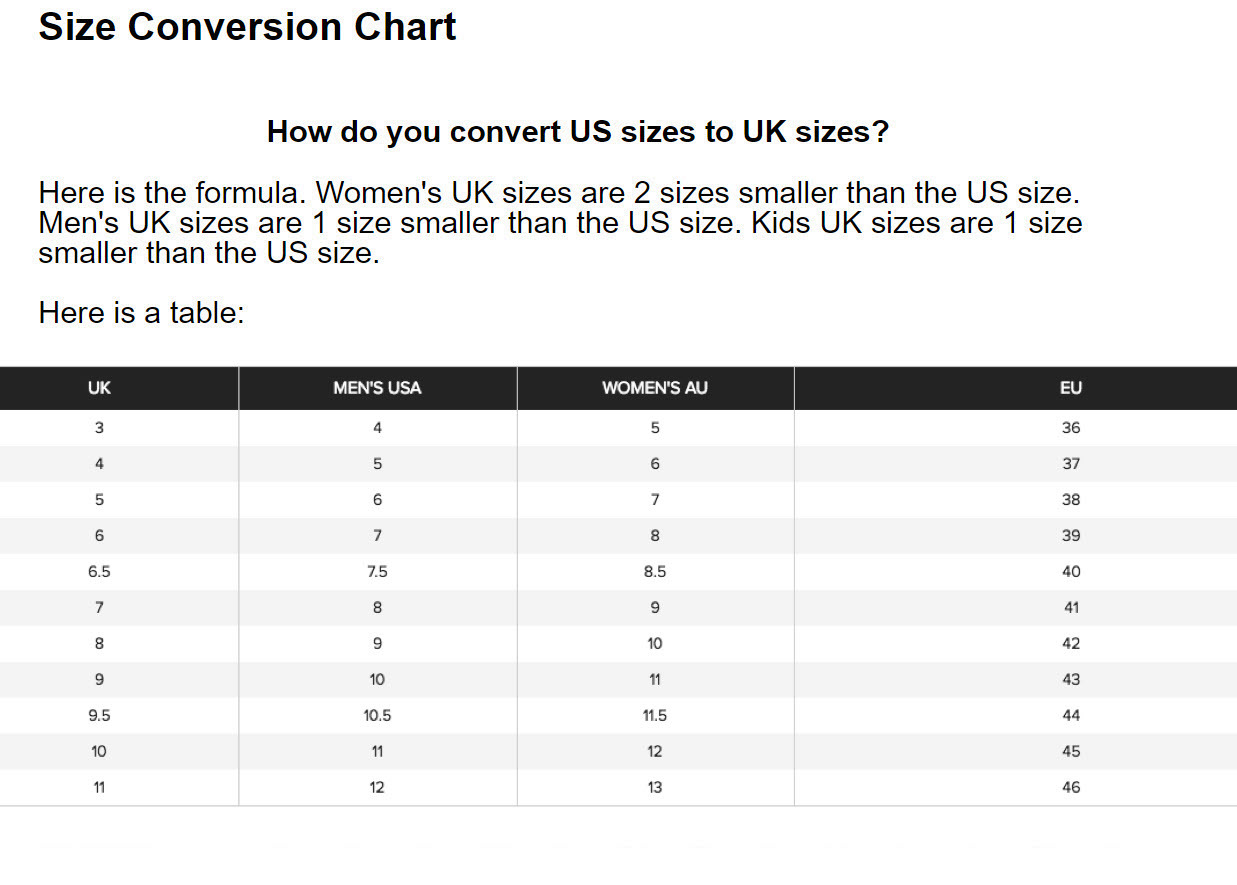 chart size dr martens