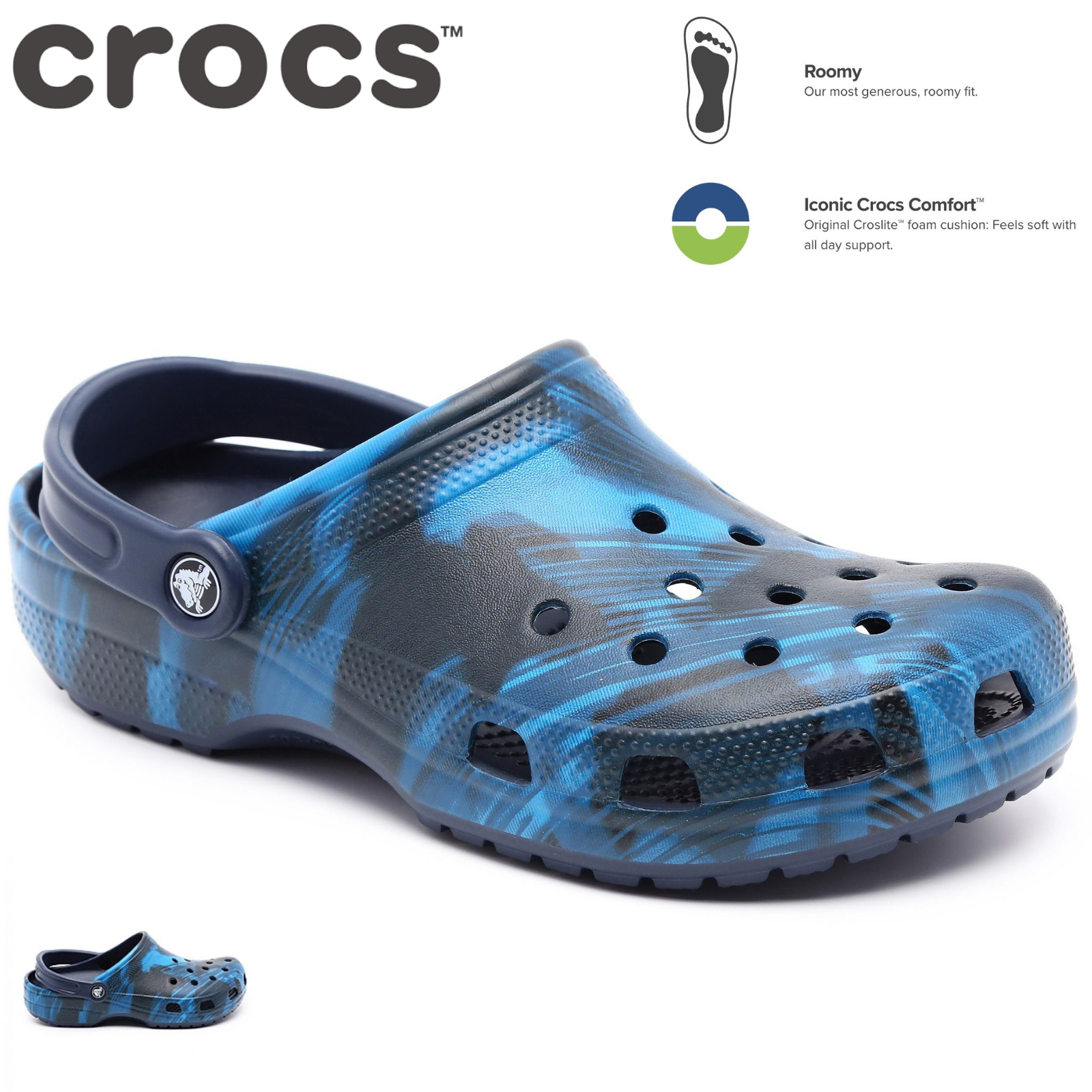 blue yellow crocs