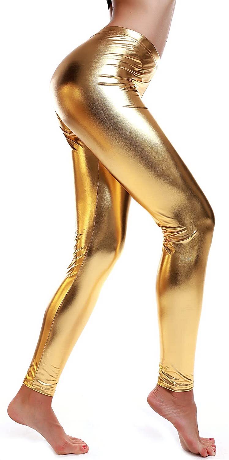 Metallic Leggings Stretchy Pants Neon Fluro Shiny Glossy Dress Up