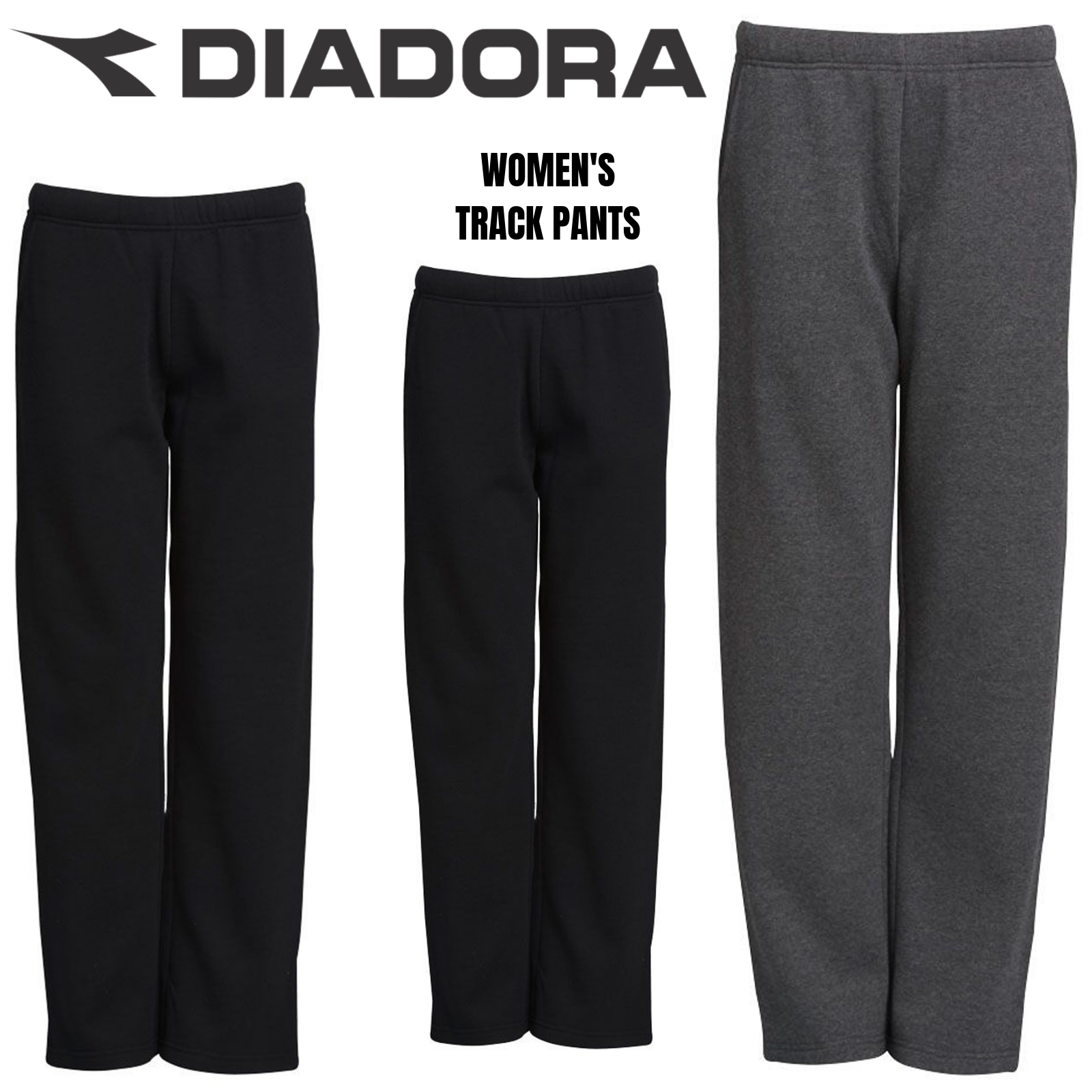 Diadora,Women's Core Track Pants Trackies Gym Sports Fleece Fleecy