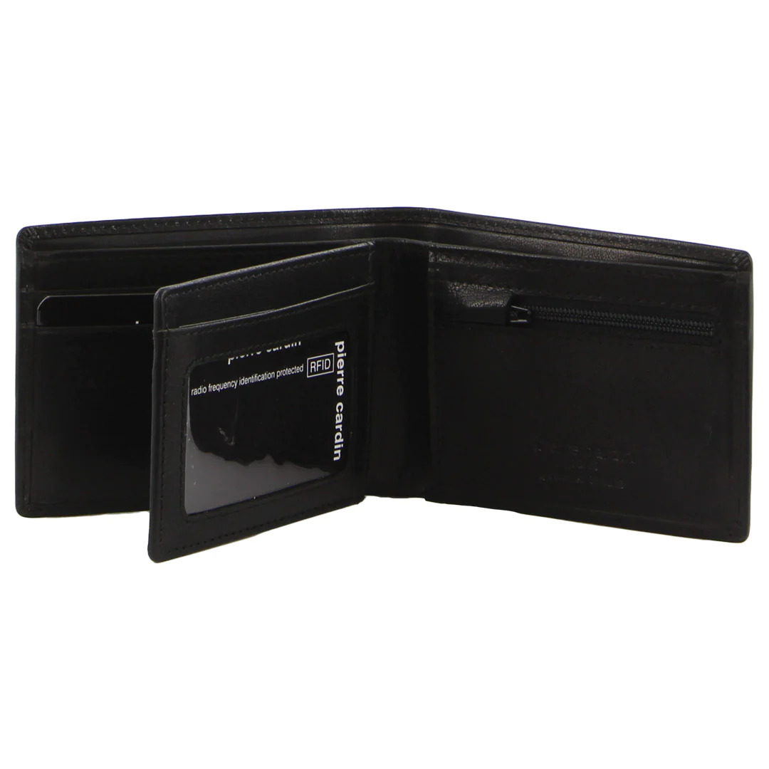 Pierre,Cardin Mens Leather Wallet Bi-Fold RFID Protected Card Slots - Black