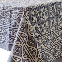 Kolka Lotus Handle Block-Printed Simple Dining Table Tablecloth - Grey