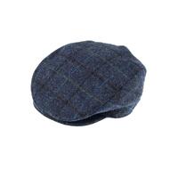 DENTS Abraham Moon Tweed Flat Cap Wool Ivy Hat Driving Cabbie Quilted - Blue