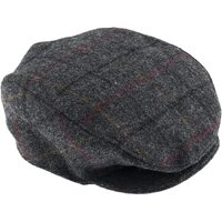 DENTS Abraham Moon Tweed Flat Cap Wool Ivy Hat Driving Cabbie Quilted - Charcoal 