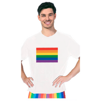 Adult Rainbow Flag T Shirt Top Tee Gay Pride LGBTQ - White - One Size