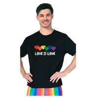 Adult Rainbow T Shirt Top Tee Gay Pride LGBTQ Love Is Love - Black - One Size