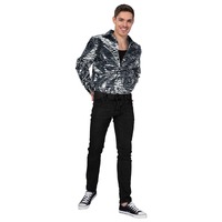 Mens Deluxe Disco Tiger Print Shirt Mens Party Costume in Silver