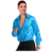 Mens 70s Deluxe Disco Shirt Costume Dance Groovy Dancer Long Sleeve - Blue