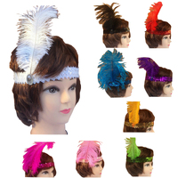 12x 1920s FLAPPER HEADBAND Headpiece Feather Sequin Charleston Gatsby Party BULK - Assorted Colours Pack