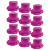 12x GLITTER TOP HAT Fancy Party Plastic Costume Tall Cap Fun Dress Up BULK - Hot Pink