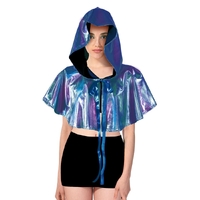 Adult Iridescent Metallic Mini Hooded Cape Halloween Costume Par - Blue/Purple