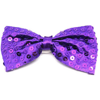 GLITTER SEQUIN BOW TIE Costume Fancy Dress Dance Fancy Shiny Party Bowtie - Purple