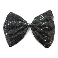 LARGE BOW TIE Sequin Polka Dots Bowtie Big King Size Party  Costume - Black