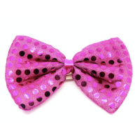 SEQUIN BOW TIE Polka Dots Bowtie Party Unisex Costume  13cm x 9cm Clown - Hot Pink