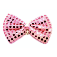 SEQUIN BOW TIE Polka Dots Bowtie Party Unisex Costume  13cm x 9cm Clown - Light Pink