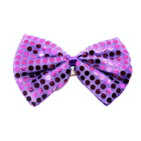 SEQUIN BOW TIE Polka Dots Bowtie Party Unisex Costume  13cm x 9cm Clown - Purple