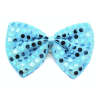 SEQUIN BOW TIE Polka Dots Bowtie Party Unisex Costume  13cm x 9cm Clown - Sky Blue