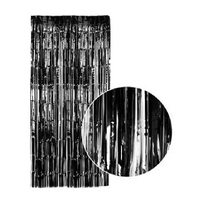 Tinsel Curtain Foil Metallic Fringe Backdrop Party Door Decorations - (200cm x 100cm) - Black