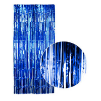 Tinsel Curtain Foil Metallic Fringe Backdrop Party Door Decorations - (200cm x 100cm) - Blue