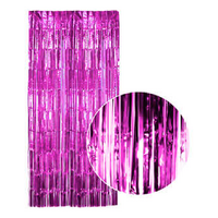 Tinsel Curtain Foil Metallic Fringe Backdrop Party Door Decorations - (200cm x 100cm) - Hot Pink