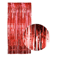 Tinsel Curtain Foil Metallic Fringe Backdrop Party Door Decorations - (200cm x 100cm) - Red