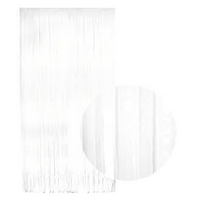 Tinsel Curtain Foil Metallic Fringe Backdrop Party Door Decorations - (200cm x 100cm) - White