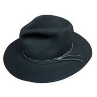 100% Soft Wool Felt Western Cowboy Hat with Leather Trim in Black S (57cm)