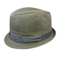 Avenel Washed Canvas Trilby Hat with Leather Look Trim - Khaki