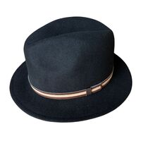 Mens 100% Wool Casual Felt Safari Hat with Two Tone Leather Look Trim in Black