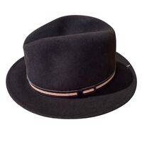 Mens 100% Wool Casual Felt Safari Hat with Two Tone Leather Look Trim in Brown