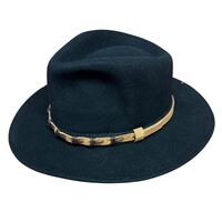 100% Wool Felt Western Cowboy Hat with Leather/Hessian Trim in Black