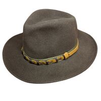 100% Wool Felt Western Cowboy Hat with Leather/Hessian Trim in Brown