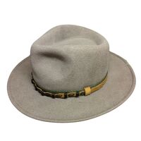 100% Wool Felt Western Cowboy Hat with Leather/Hessian Trim in Khaki