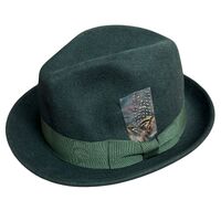 Mens 100% Wool Gangster Felt Hat with Petersham/Feather Trim in Loden Green
