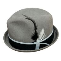 100% Wool Mens Stingy Gutter Brim Felt Hat with Petersham Trim in Grey M