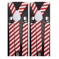 2x Mens Suspenders Braces Adjustable Strong Clip On Elastic Formal Wedding Slim - Red/White Diagonal Stripes
