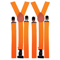 2x Mens Suspenders Braces Adjustable Strong Clip On Elastic Formal Wedding Slim - Fluro Orange