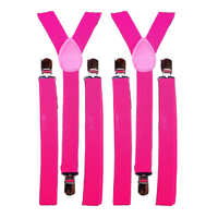 2x Mens Suspenders Braces Adjustable Strong Clip On Elastic Formal Wedding Slim - Magenta