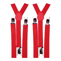 2x Mens Suspenders Braces Adjustable Strong Clip On Elastic Formal Wedding Slim - Red