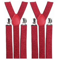 2x Mens Suspenders Braces Adjustable Strong Clip On Elastic Formal Wedding Slim - Red (Glitter)