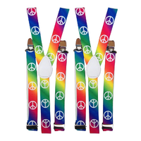 2x Mens Suspenders Braces Adjustable Strong Clip On Elastic Formal Wedding Slim - Rainbow with Peace Symbol