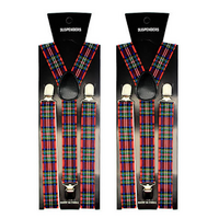 2x Mens Suspenders Braces Adjustable Strong Clip On Elastic Formal Wedding Slim - Tartan 2