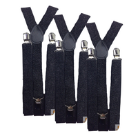 3x Mens Suspenders Braces Adjustable Strong Clip On Elastic Formal Wedding Slim - Black (Glitter)