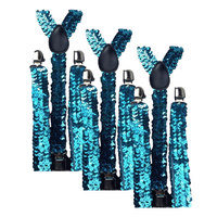 3x Mens Suspenders Braces Adjustable Strong Clip On Elastic Formal Wedding Slim - Blue (Sequin)