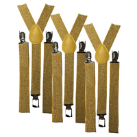 3x Mens Suspenders Braces Adjustable Strong Clip On Elastic Formal Wedding Slim - Gold (Glitter)