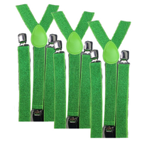 3x Mens Suspenders Braces Adjustable Strong Clip On Elastic Formal Wedding Slim - Green (Glitter)