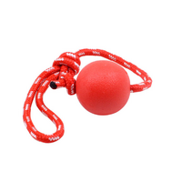Heavy Duty Dog Toy Rubber Ball w/ Rope Throw Tug Pull Tough Chew Strong in Red