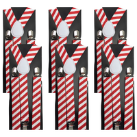 6x Mens Suspenders Braces Adjustable Strong Clip On Elastic Formal Wedding BULK - Red/White Diagonal Stripes