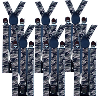 6x Mens Suspenders Braces Adjustable Strong Clip On Elastic Formal Wedding BULK - Army Camouflage